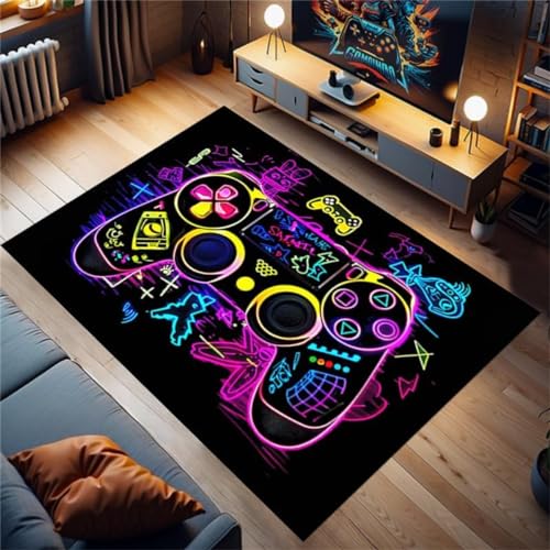 Gaming Bereich Teppich Kinderteppich Jungen Kinder 3d-gedruckter Neon-spiele Cool Graffiti Gaming Gamer Muster Sofa Bett Teppiche Gaming Schlafzimmer Gaming Zimmer Deko Carpets (Rosa,100x150cm) von PEIHUODAN