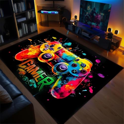Gaming-Teppich Für Jugendzimmer Jungen Kinder, Coole Gamer Teppiche Mit Gamepads Pc Controller Motiv Design, Rutschfeste Teppich Für Kinderzimmer, Dekoration Für Gaming-Zimmer (Colour 2,100x200cm) von PEIHUODAN
