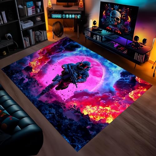 Gaming Teppich Für Jungenzimmer Cooles 3D Design Shooter Gamer FPS Muster Große Gamer Teppiche Für Wohnzimmer Teenager Erwachsene Kinder Jungen Schlafzimmer Teppich Dekor (Farbe 9,120x160cm) von PEIHUODAN