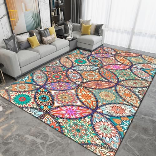 Großer Teppich mit Bohemia Mandala Motiv Teppiche für Wohnzimmer Schlafzimmer Sofa Küche Badezimmer, Home Decor Carpet Eingangsbereich, Fußmatte, Rutschfeste Fußmatten, Läufer, 140x200 cm, Color 1 von PEIHUODAN