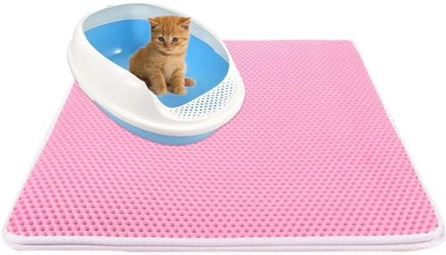 Katzenklo Matte, Doppelte Schichte Bienenwabe Teppich, Leicht Zu Reinigen EVA Wasserdichte Katzenklo Carpet Katzenstreu Matte Haustier Carpet Fangmatte (40x50cm,Pink) von PEIHUODAN