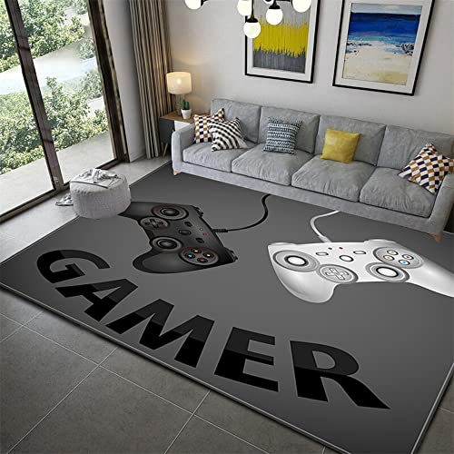 Kinderteppich Gamepad 3D Wohnzimmer Schlafzimmer Rutschfester Gamer-Teppich Aquarell Graffiti-Spritzer Spielkonsole Gaming Innen-Fußmatte Badematte Krabbelmatte für Kinder (Grau,100 x 150 cm) von PEIHUODAN