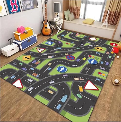 Kinderteppiche Stadt Straßen Transport LKW Auto Runway Kinder Puzzle Spiel Teppich, Teppich für Wohnzimmer Schlafzimmer Kinderzimmer Teppich Läufer Matte Kinder Gaming Teppich,120x160 cm,Farbe 2 von PEIHUODAN