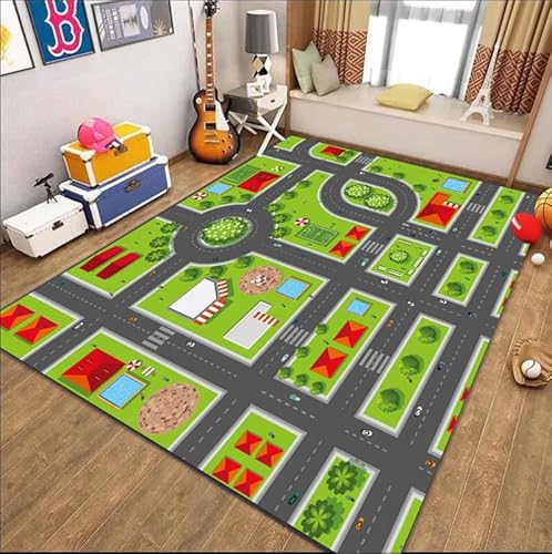 Kinderteppiche Stadt Straßen Transport LKW Auto Runway Kinder Puzzle Spiel Teppich, Teppich für Wohnzimmer Schlafzimmer Kinderzimmer Teppich Läufer Matte Kinder Gaming Teppich,60x90 cm,Farbe 4 von PEIHUODAN