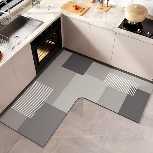 Küche Teppich rutschfest Kieselgur L-förmig Küchenläufer Schnelltrocknend Küchenteppich Absorbierend Läufer Teppich Geometrie Kunst Abwaschbar Küchenmatte Schmutzfangmatte, 120x45 cm, Style 6 Küche Teppich rutschfest Kieselgur L-förmig Küchenläufer Schnelltrocknend Küchenteppich Absorbierend Läufer Teppich Geometrie Kunst Abwaschbar Küchenmatte Schmutzfangmatte, 120x45 cm, Style 6 von PEIHUODAN