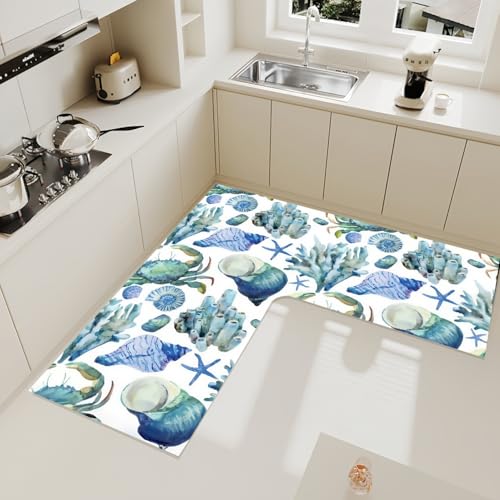 Küchenteppich Läufer 3D Marmordesign Kieselalgen Schlammmatte Quick Drying Super Saugfähig Schwarz Grau Geometrische Badematte, Rutschfeste Abflussmatte L-förmiger Teppich (Color 4,70x45 cm) von PEIHUODAN
