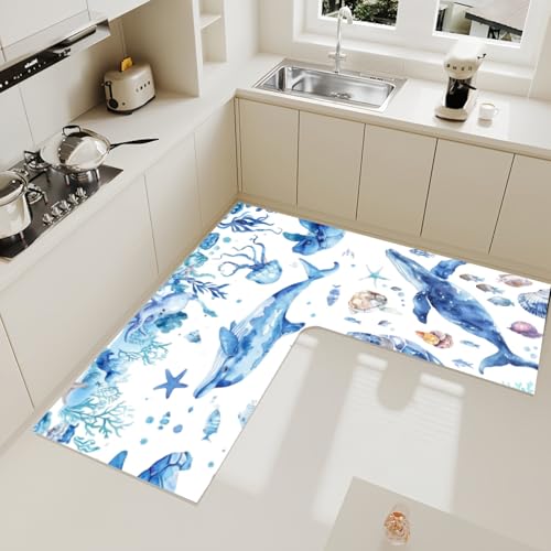 Küchenteppich Läufer 3D Marmordesign Kieselalgen Schlammmatte Quick Drying Super Saugfähig Schwarz Grau Geometrische Badematte, Rutschfeste Abflussmatte L-förmiger Teppich (Color 5,100x45 cm) von PEIHUODAN