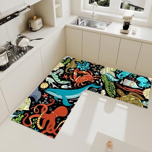 Küchenteppich Läufer 3D Marmordesign Kieselalgen Schlammmatte Quick Drying Super Saugfähig Schwarz Grau Geometrische Badematte, Rutschfeste Abflussmatte L-förmiger Teppich (Color 6,100x45 cm) von PEIHUODAN
