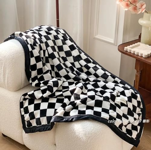 Kuscheldecke Flauschig Schwarz Weiß Karo Sofadecke Warme Decke Winter XXL 1/2 Personen Kuschelige und Atmungsaktive Decken für Bett Sofa Couch tv-Decke HaustierDecke (B,150x200cm) von PEIHUODAN