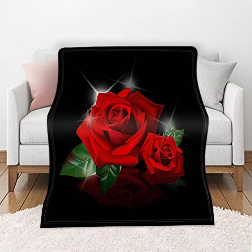 Kuscheldecke Romantisch Rot mit Rosendruck Warm Weich Gemütlich Plüsch Flanell TV-Decke Rot Beige Rosenmuster Blanket Decke Geschenk für Bett Sofa Büro Auto Reisen Camping (Farbe 7,150x220 cm) von PEIHUODAN