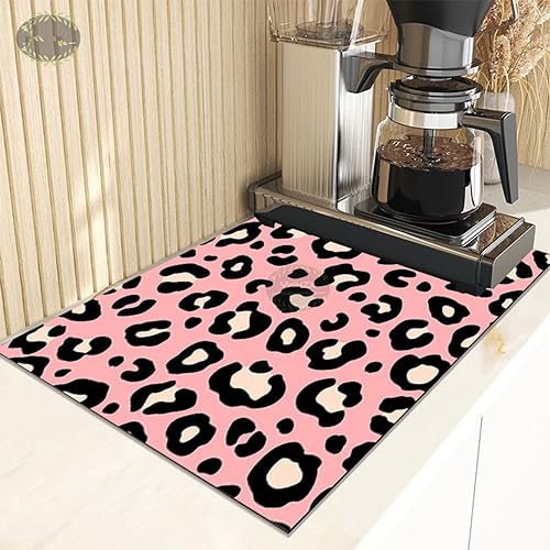 Leoparden Muster Abtropfmatte Geschirr, Kaffeemaschine Matte Unterlage Saugstarke Trockenmatte mit für Küche, Spüle und Bad, Rutschfest, Schnelltrocknend (Farbe 3,50x80 cm) von PEIHUODAN