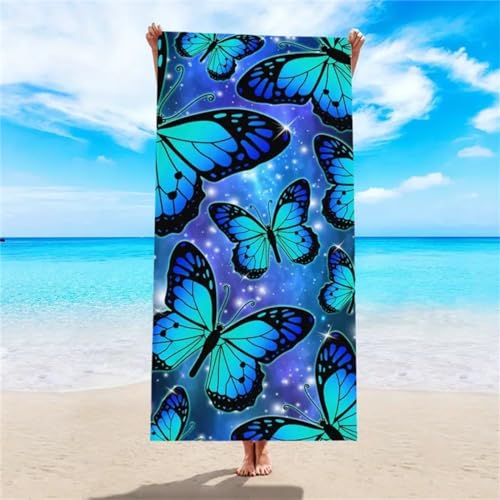 Mikrofaser Strandtuch Kinder Damen Groß Xxl 3D Schmetterling Blume Schildkröten Schnelltrocknendes Badetuch Handtücher Rutschfest Saunahandtuch Strand Yoga Sport Fitness Reise (Blue,150x200cm) von PEIHUODAN