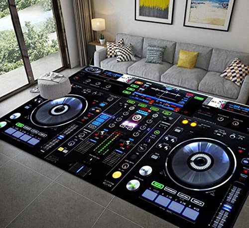 Moderne Wohnzimmer Schlafzimmer Küche Teppich Kreative DJ Musik Muster Bodenmatte Schwarz Blau CD Musik Teppich Männer Schlafzimmer Teppich Spiel Matte Läufer Yoga Matte (Farbe 1,100x150 cm) von PEIHUODAN