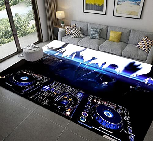 Moderne Wohnzimmer Schlafzimmer Küche Teppich Kreative DJ Musik Muster Bodenmatte Schwarz Blau CD Musik Teppich Männer Schlafzimmer Teppich Spiel Matte Läufer Yoga Matte (Farbe 2,140x200 cm) von PEIHUODAN