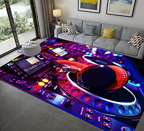 Moderne Wohnzimmer Schlafzimmer Küche Teppich Kreative DJ Musik Muster Bodenmatte Schwarz Blau CD Musik Teppich Männer Schlafzimmer Teppich Spiel Matte Läufer Yoga Matte (Farbe 3,160x200 cm) von PEIHUODAN