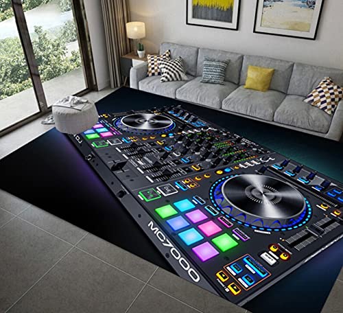 Moderne Wohnzimmer Schlafzimmer Küche Teppich Kreative DJ Musik Muster Bodenmatte Schwarz Blau CD Musik Teppich Männer Schlafzimmer Teppich Spiel Matte Läufer Yoga Matte (Farbe 4,120x180 cm) von PEIHUODAN