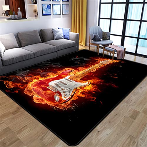 Musik Wohnzimmer Teppich Flamme Totenkopf Rock Gitarre Bereich Teppich Kinder Jungen Herren Schlafzimmer Teppich Läufer Yogamatte Korridor Küchenspüle Teppich Stuhlmatte (Farbe 1,120x160 cm) von PEIHUODAN