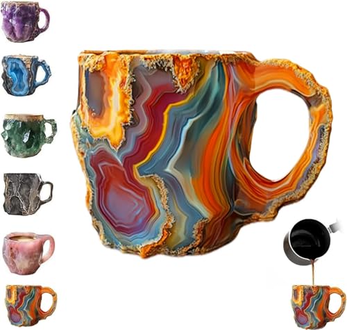 Neue Mineral Kristall Kaffeetassen, Mineral Crystal Coffee Mug, Mineralkristall Kaffee Becher mit Magischen Energien Gefüllt,Für Milchtee, Heiße Schokolade Tasse Tee (orange) von PEIHUODAN