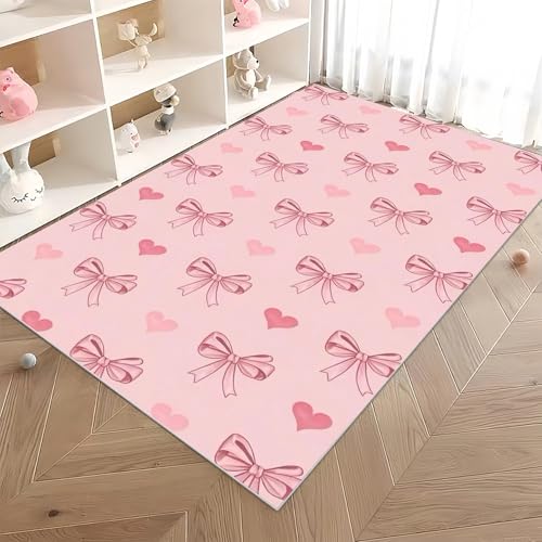 Niedlicher Teppich für Mädchenzimmer, Cartoon-Druck, rutschfest, waschbar, Kinderteppiche für Schlafzimmer, weiche Flanell-Gaming-Bodenmatte, rosa Dekoration für Mädchenzimmer (Farbe 3,80x120cm) von PEIHUODAN