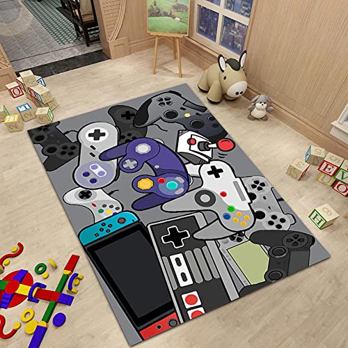 PEIHUODAN 3D Blauer Blitz Gamer Muster Kinder Jugendliche Jungen Teppich Schlafzimmer Dekoration Kinderzimmer Wohnzimmer, Krabbelmatte Modern Weichem Flanell Kinderteppiche (Grau,120 x 160 cm) von PEIHUODAN