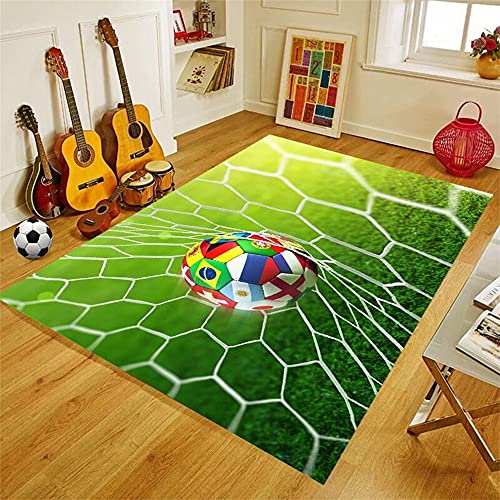 PEIHUODAN 3D Football Basketball Platz Teppich Kinder Jungen Groß Kinderzimmer Gaming Teppich Schlafzimmer Dekoration Wohnzimmer Krabbelmatte Modern Kinderteppiche Waschbarer (Bunt,100 x 160 cm) von PEIHUODAN