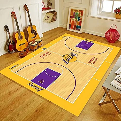 PEIHUODAN 3D Football Basketball Platz Teppich Kinder Jungen Groß Kinderzimmer Gaming Teppich Schlafzimmer Dekoration Wohnzimmer Krabbelmatte Modern Kinderteppiche Waschbarer (Gelb,100 x 160 cm) von PEIHUODAN