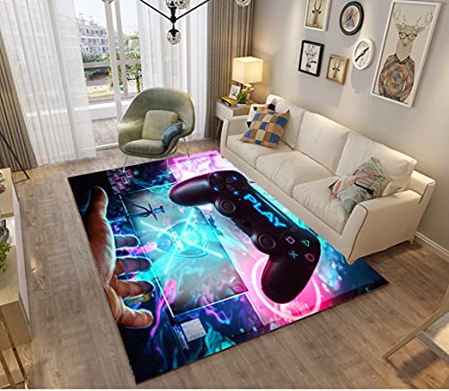 PEIHUODAN 3D Gamer Muster Kinder Jugendliche Jungen Teppich Schlafzimmer Dekorativ Kinderzimmer Wohnzimmer, Krabbelmatte Modern Weichem Flanell Kinderteppiche Waschbar (Blau Rosa,140 x 180 cm) von PEIHUODAN