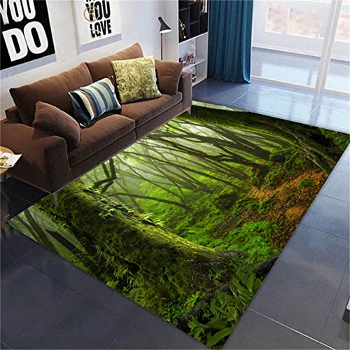 PEIHUODAN 3D Naturlandschaft Teppich Moderne Wohnzimmer Teppich Dekoration Fußmatte Wald See Herbst Bäume Landschaft Bett Teppich Anti Rutsch Schlafzimmer Teppich Weiche Yogamatte (Grün,160 x 200 cm) von PEIHUODAN