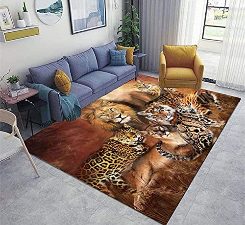 PEIHUODAN 3D Tier Löwe Tiger Leopard Teppich Kinder Jungen Teenager Groß Kinderzimmer Gaming Teppich Schlafzimmer Dekoration Wohnzimmer Modern Weich Kinderteppiche Braun Waschbarer (120 x 160 cm) von PEIHUODAN