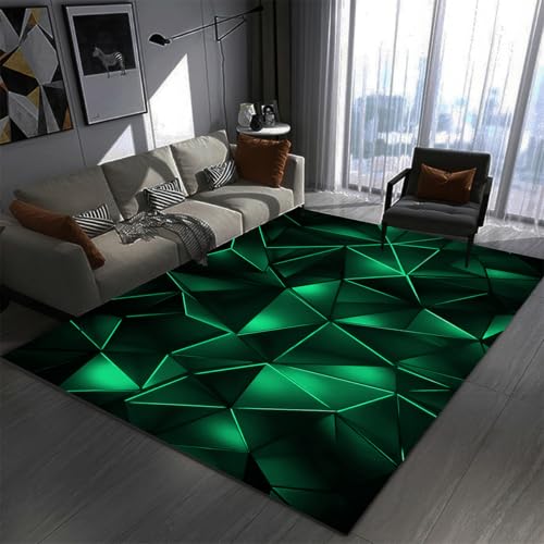 PEIHUODAN 3D Vision Geometrie Muster Gamer Gaming Teppich Jungenzimmer Kinderzimmer rutschfeste Unterseite Weiche Junge Teenager PC Gaming Zimmer Anime Cooles Dekor (Grün,140x200cm) von PEIHUODAN
