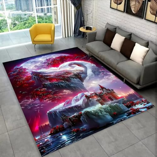 PEIHUODAN 3D Visuelle Rugs, Moderne Florale Rosa Lila Rose Estate Style Bereich Teppiche, Jugendliche Mädchen Wohnzimmer Gaming Weichbodenmatte, Jungen Schlafzimmer Spielzimmer (Farbe 4,50x80cm) von PEIHUODAN