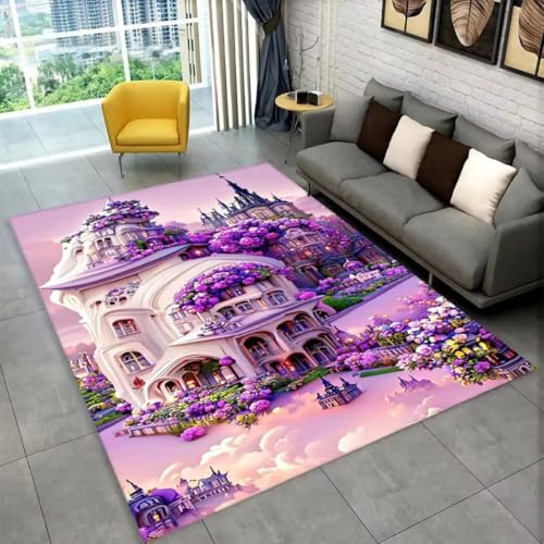 PEIHUODAN 3D Visuelle Rugs, Moderne Florale Rosa Lila Rose Estate Style Bereich Teppiche, Jugendliche Mädchen Wohnzimmer Gaming Weichbodenmatte, Jungen Schlafzimmer Spielzimmer (Farbe 5,80x120cm) von PEIHUODAN