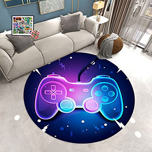 PEIHUODAN Anime Galaxis Gamer Muster Teppich Kinder Jungen Mädchen Rund Groß Kinderzimmer Teppich Gaming 3D Bunt Schlafzimmer Wohnzimmer Kurzflor Modern Weich Kinderteppiche Waschbarer (Blau,130 cm) von PEIHUODAN