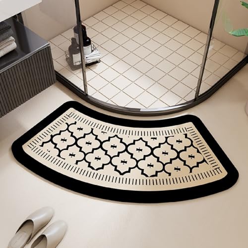 PEIHUODAN Bogenförmige Duschmatte mit Gummirücken – Saugfähig, Schnelltrocknend & Anti-Rutsch – Für Runde/Eckduschen – Modernes Linienmuster (Color 3,60x120cm) von PEIHUODAN