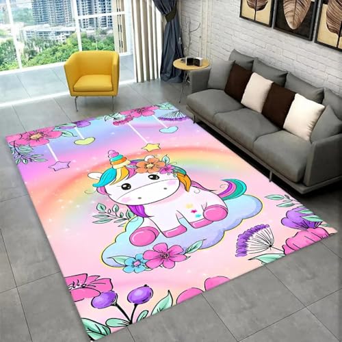 PEIHUODAN Einhorn Kinderteppich Mädchenzimmer - Rosa Flanell Teppich Anti-Rutsch rutschfest Waschbar Weich & Kuschelig Weich Für Mädchenzimmer Kinderzimmer Deko (Farbe 3,80x120cm) von PEIHUODAN