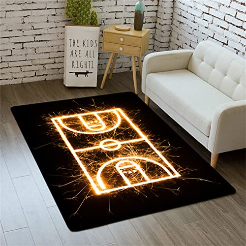 PEIHUODAN Flame Basketball Graffiti Area Rug, Wohnzimmer Schlafzimmer Teppich Dekoration Blau Schwarz Braun Starry Sky Basketball Fire 3D Boy Room Carpet Study Game Room Floor Mat (Farbe 4,80x160 cm) von PEIHUODAN