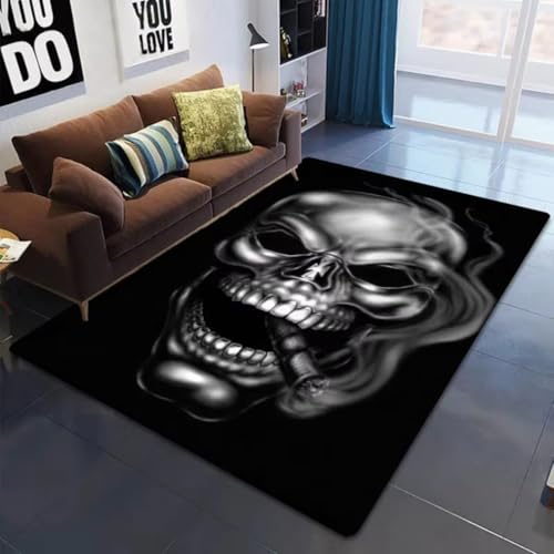 PEIHUODAN Flammen Schädel Gothic 3D Bereich Teppich Schwarz Grau Skull Kurze Haare Wohndeko Teppich für Wohnzimmer Schlafzimmer Spielzimmer rutschfest Badematte, 140x200 cm, Color1 PEIHUODAN Flammen Schädel Gothic 3D Bereich Teppich Schwarz Grau Skull Kurze Haare Wohndeko Teppich für Wohnzimmer Schlafzimmer Spielzimmer rutschfest Badematte, 140x200 cm, Color1 von PEIHUODAN