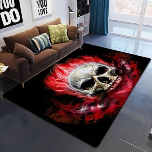 PEIHUODAN Flammen Schädel Gothic 3D Bereich Teppich Schwarz Grau Skull Kurze Haare Wohndeko Teppich für Wohnzimmer Schlafzimmer Spielzimmer rutschfest Badematte, 80x120 cm, Color2 PEIHUODAN Flammen Schädel Gothic 3D Bereich Teppich Schwarz Grau Skull Kurze Haare Wohndeko Teppich für Wohnzimmer Schlafzimmer Spielzimmer rutschfest Badematte, 80x120 cm, Color2 von PEIHUODAN