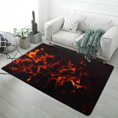 PEIHUODAN Flanell-Teppich Flammen Vulkan Steinlandschaft 3D Schwarz Rot Heimdekoration Großer Teppich Wohnzimmer Schlafzimmer Spielzimmer rutschfeste Badematte Fußmatten (Color 6,120x180 cm) von PEIHUODAN