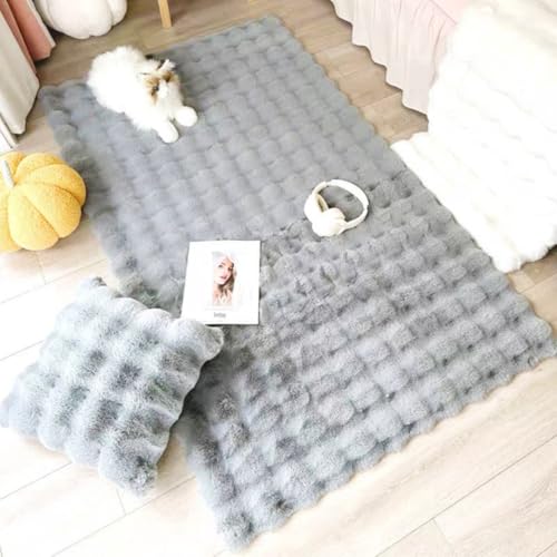 PEIHUODAN Flauschiger Plüschteppich – Weicher Mikrofaser-Teppich für Schlafzimmer, Wohnzimmer, Fensterbank | Gemütliche Dekomatte Läuferteppich (Grau,80x160 cm) von PEIHUODAN