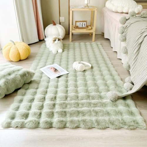 PEIHUODAN Flauschiger Plüschteppich – Weicher Mikrofaser-Teppich für Schlafzimmer, Wohnzimmer, Fensterbank | Gemütliche Dekomatte Läuferteppich (Grün,80x160 cm) von PEIHUODAN