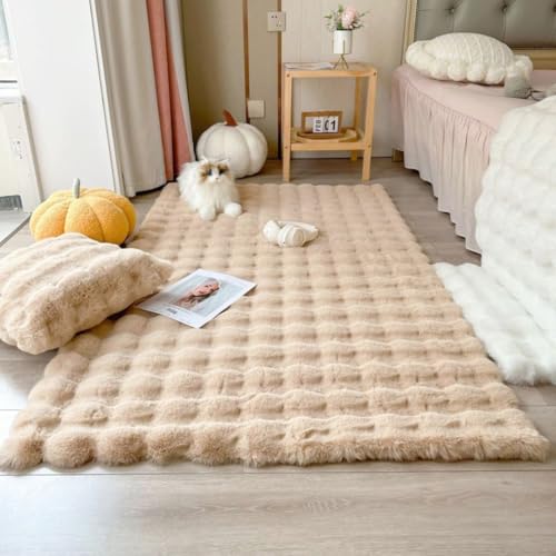 PEIHUODAN Flauschiger Plüschteppich – Weicher Mikrofaser-Teppich für Schlafzimmer, Wohnzimmer, Fensterbank | Gemütliche Dekomatte Läuferteppich (Khaki,80x160 cm) von PEIHUODAN