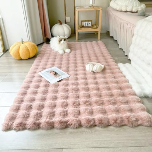 PEIHUODAN Flauschiger Plüschteppich – Weicher Mikrofaser-Teppich für Schlafzimmer, Wohnzimmer, Fensterbank | Gemütliche Dekomatte Läuferteppich (Rosa,60x90 cm) von PEIHUODAN