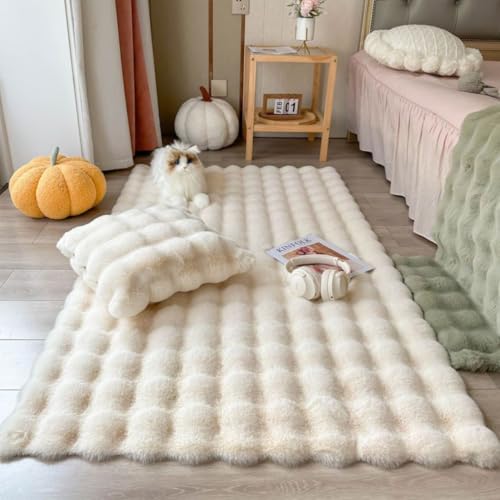 PEIHUODAN Flauschiger Plüschteppich – Weicher Mikrofaser-Teppich für Schlafzimmer, Wohnzimmer, Fensterbank | Gemütliche Dekomatte Läuferteppich (Weiß,50x160 cm) von PEIHUODAN