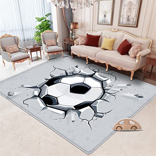 PEIHUODAN Fußball Wohnzimmer Teppich Schlafzimmer Teppich Grüner Fußballplatz Badezimmer Fußmatte Kinderteppich Junge Teen Zimmer Teppich rutschfest Kreativer Flammenfußball Rug (Grau,120 x 160 cm) von PEIHUODAN