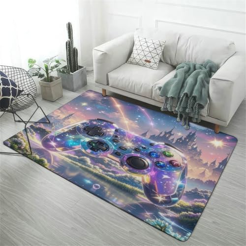 PEIHUODAN Galaxy Castle Spielcontroller-Muster Flanell Bodenmatte, rutschfeste Weiche Fußmatte, Große Teppichmatte Mit Spielcontroller-Design Für Wohnzimmer, Schlafzimmer Heimdeko (Farbe 6,80x160cm) von PEIHUODAN
