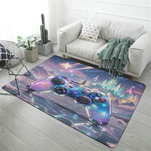 PEIHUODAN Galaxy Castle Spielcontroller-Muster Flanell Bodenmatte, rutschfeste Weiche Fußmatte, Große Teppichmatte Mit Spielcontroller-Design Für Wohnzimmer, Schlafzimmer Heimdeko (Farbe 3,160x230cm) von PEIHUODAN
