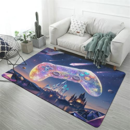 PEIHUODAN Galaxy Castle Spielcontroller-Muster Flanell Bodenmatte, rutschfeste Weiche Fußmatte, Große Teppichmatte Mit Spielcontroller-Design Für Wohnzimmer, Schlafzimmer Heimdeko (Farbe 1,120x160cm) von PEIHUODAN
