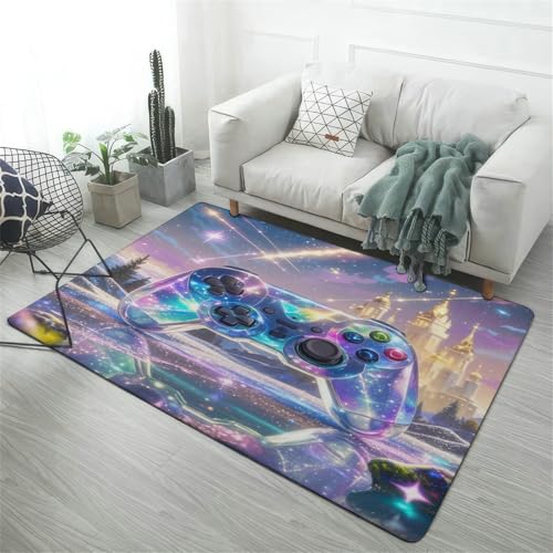 PEIHUODAN Galaxy Castle Spielcontroller-Muster Flanell Bodenmatte, rutschfeste Weiche Fußmatte, Große Teppichmatte Mit Spielcontroller-Design Für Wohnzimmer, Schlafzimmer Heimdeko (Farbe 2,120x160cm) von PEIHUODAN