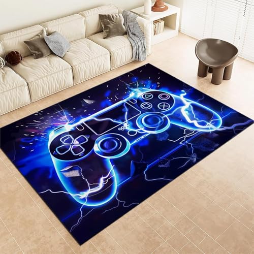 PEIHUODAN Gamer Bereich Teppich Jugendzimmer Jungen Gaming Zimmer Home Decor Coole Neon-Spiele Teppich Anime Gamepad 3D Gedruckter Teppich Für Wohnzimmer Und Schlafzimmer (Navy,120x180cm) von PEIHUODAN
